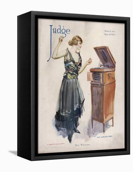 Boy Wanted! a Girl on Her Own Plays Her Phonograph-James Montgomery Flagg-Framed Premier Image Canvas