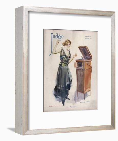 Boy Wanted! a Girl on Her Own Plays Her Phonograph-James Montgomery Flagg-Framed Photographic Print