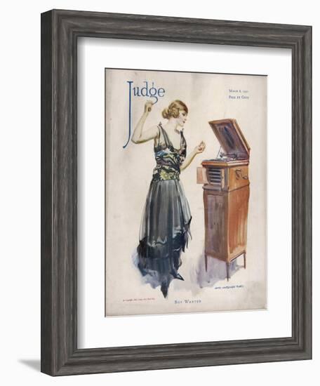 Boy Wanted! a Girl on Her Own Plays Her Phonograph-James Montgomery Flagg-Framed Photographic Print