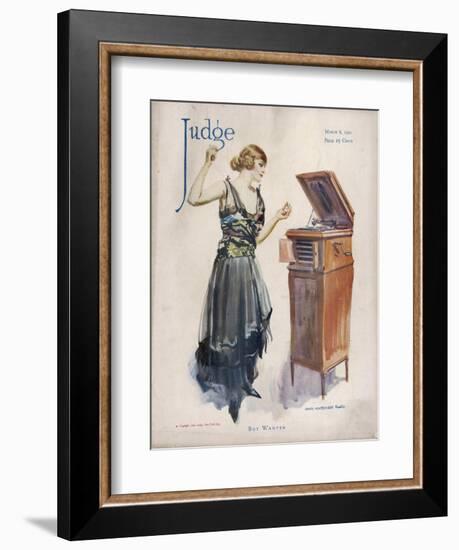 Boy Wanted! a Girl on Her Own Plays Her Phonograph-James Montgomery Flagg-Framed Photographic Print