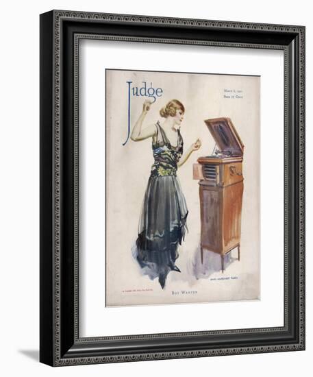 Boy Wanted! a Girl on Her Own Plays Her Phonograph-James Montgomery Flagg-Framed Photographic Print