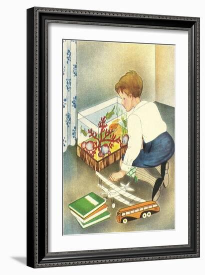 Boy Watching Fish in Aquarium-null-Framed Art Print