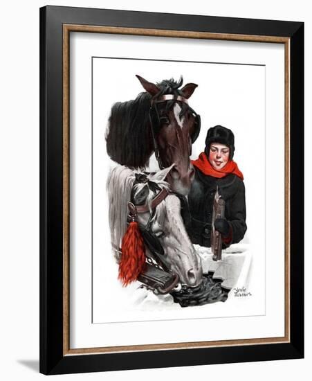 "Boy Watering Horses,"January 12, 1924-Leslie Thrasher-Framed Giclee Print