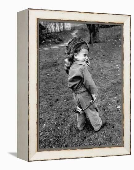 Boy Wearing a Davey Crockett Hat-Ralph Morse-Framed Premier Image Canvas