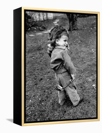 Boy Wearing a Davey Crockett Hat-Ralph Morse-Framed Premier Image Canvas