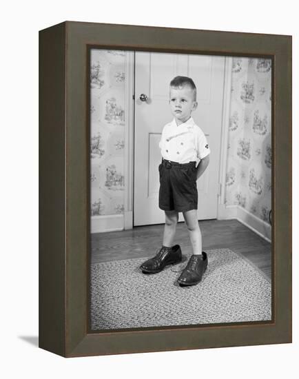 Boy Wearing Men's Shoes-Philip Gendreau-Framed Premier Image Canvas