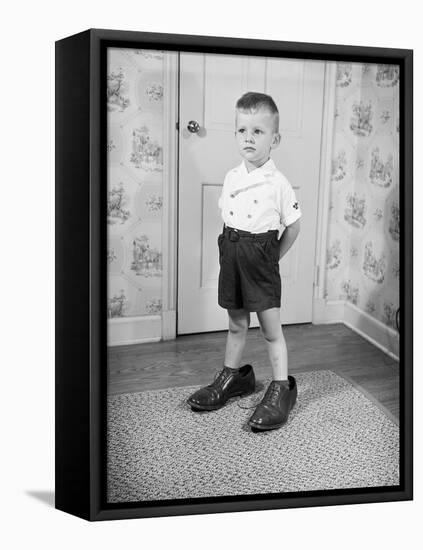 Boy Wearing Men's Shoes-Philip Gendreau-Framed Premier Image Canvas