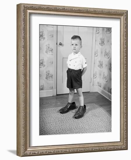 Boy Wearing Men's Shoes-Philip Gendreau-Framed Photographic Print