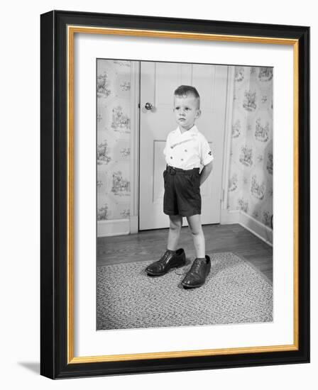 Boy Wearing Men's Shoes-Philip Gendreau-Framed Photographic Print