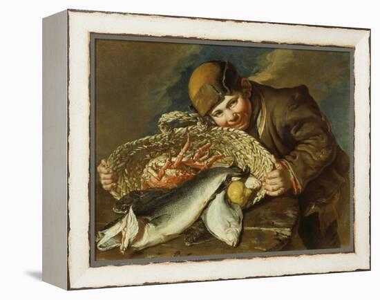 Boy with a basket full of sea food-Giacomo Ceruti-Framed Premier Image Canvas