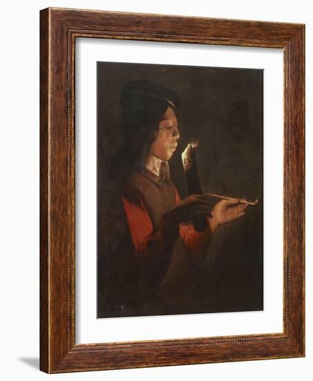 Boy with a Pipe Blowing the Candle-Georges de La Tour-Framed Giclee Print