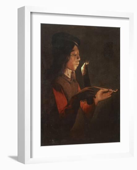 Boy with a Pipe Blowing the Candle-Georges de La Tour-Framed Giclee Print