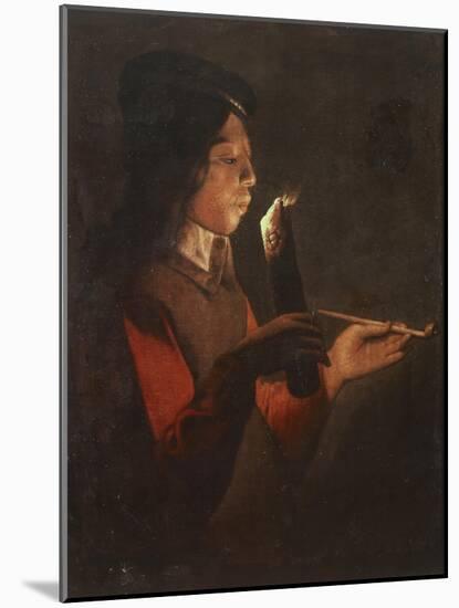 Boy with a Pipe Blowing the Candle-Georges de La Tour-Mounted Giclee Print