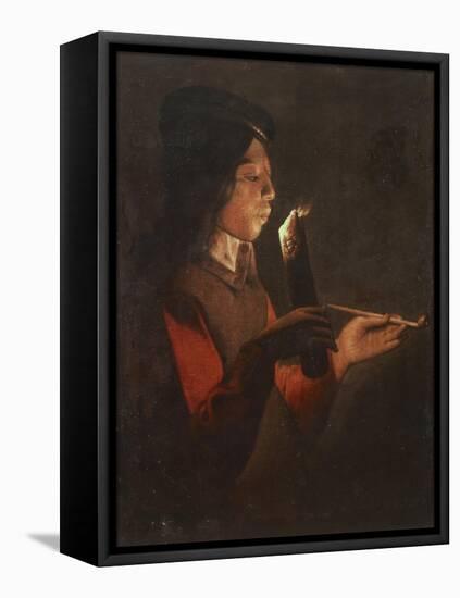 Boy with a Pipe Blowing the Candle-Georges de La Tour-Framed Premier Image Canvas