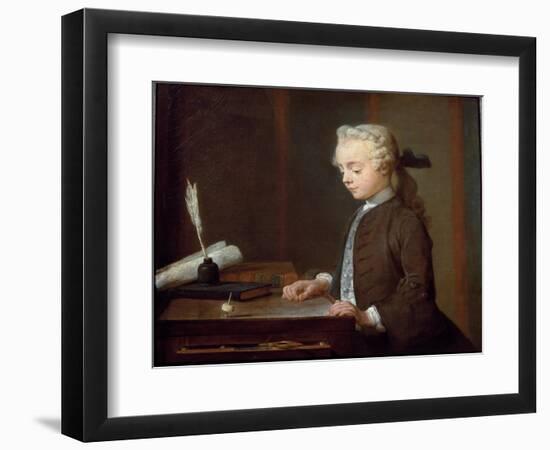 Boy with a Spinning-Top ( or Child with a Teetotum) - Oil on Canvas, 1738-Jean-Baptiste Simeon Chardin-Framed Giclee Print