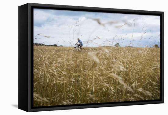 Boy with Bicycle in Grain Field-Ralf Gerard-Framed Premier Image Canvas