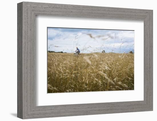 Boy with Bicycle in Grain Field-Ralf Gerard-Framed Photographic Print