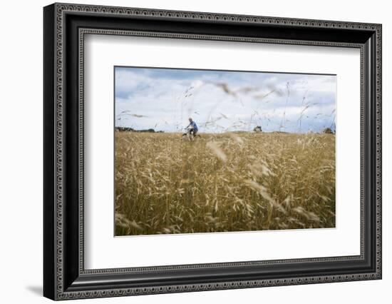 Boy with Bicycle in Grain Field-Ralf Gerard-Framed Photographic Print