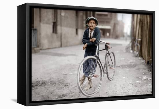 Boy with Bicycle, Smoking a Pipe-null-Framed Premier Image Canvas