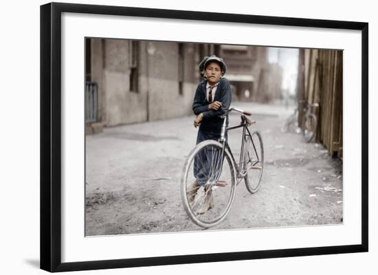 Boy with Bicycle, Smoking a Pipe-null-Framed Photographic Print