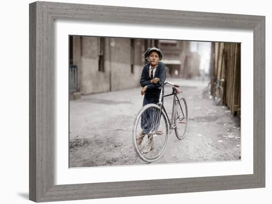 Boy with Bicycle, Smoking a Pipe-null-Framed Photographic Print