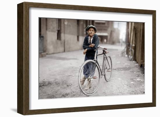 Boy with Bicycle, Smoking a Pipe-null-Framed Photographic Print