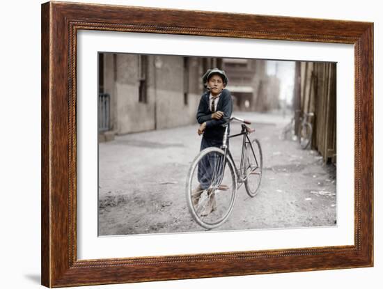 Boy with Bicycle, Smoking a Pipe-null-Framed Photographic Print