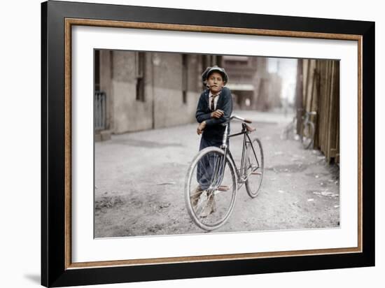 Boy with Bicycle, Smoking a Pipe-null-Framed Photographic Print