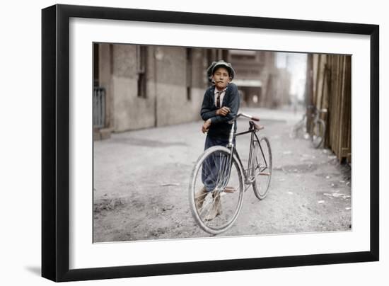 Boy with Bicycle, Smoking a Pipe-null-Framed Photographic Print