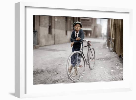 Boy with Bicycle, Smoking a Pipe-null-Framed Photographic Print