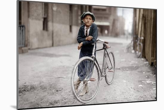 Boy with Bicycle, Smoking a Pipe-null-Mounted Photographic Print