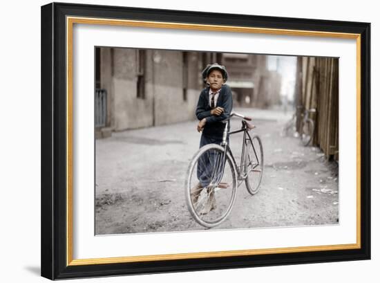 Boy with Bicycle, Smoking a Pipe-null-Framed Photographic Print