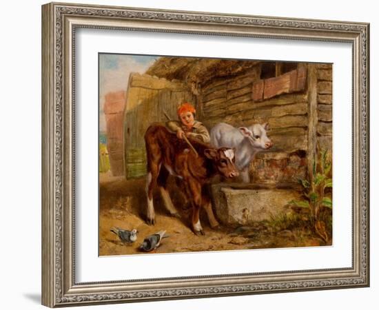 Boy with Calves and Trough-Henry Dawson-Framed Giclee Print