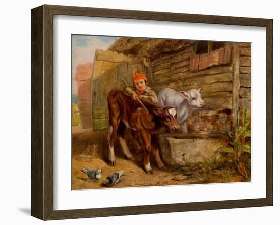 Boy with Calves and Trough-Henry Dawson-Framed Giclee Print