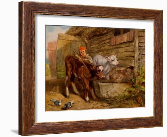 Boy with Calves and Trough-Henry Dawson-Framed Giclee Print