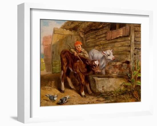 Boy with Calves and Trough-Henry Dawson-Framed Giclee Print