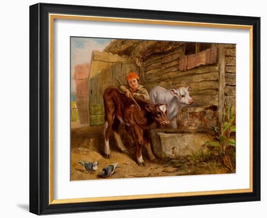 Boy with Calves and Trough-Henry Dawson-Framed Giclee Print