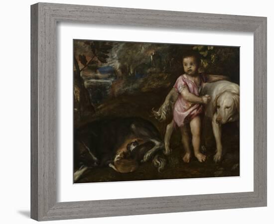 Boy with Dogs in a Landscape, 1565-1576-Titian (Tiziano Vecelli)-Framed Giclee Print