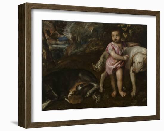 Boy with Dogs in a Landscape, 1565-1576-Titian (Tiziano Vecelli)-Framed Giclee Print