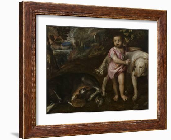 Boy with Dogs in a Landscape, 1565-1576-Titian (Tiziano Vecelli)-Framed Giclee Print