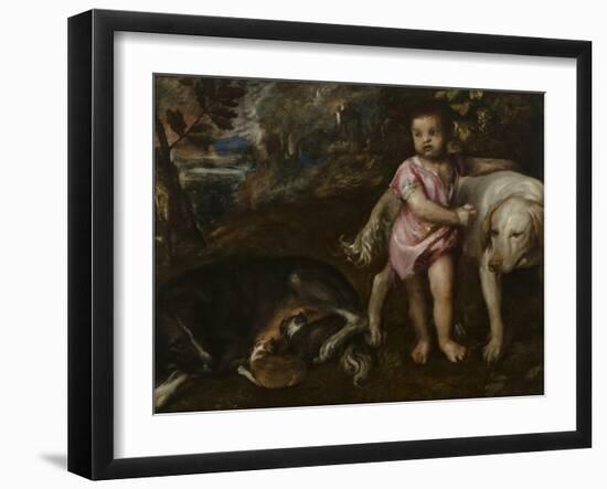 Boy with Dogs in a Landscape, 1565-1576-Titian (Tiziano Vecelli)-Framed Giclee Print