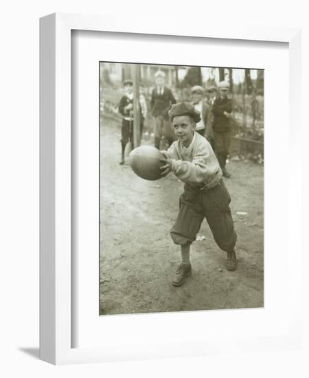 Boy with Football, Early 1900s-Marvin Boland-Framed Giclee Print