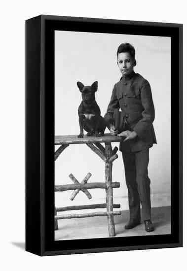 Boy with French Bulldog-null-Framed Stretched Canvas