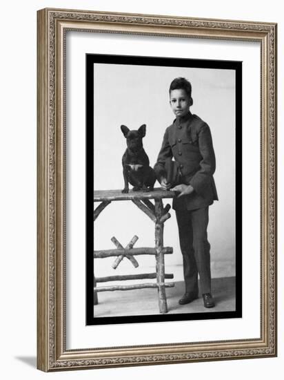 Boy with French Bulldog-null-Framed Art Print