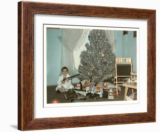 Boy with Gun and Fake Christmas Tree-null-Framed Art Print