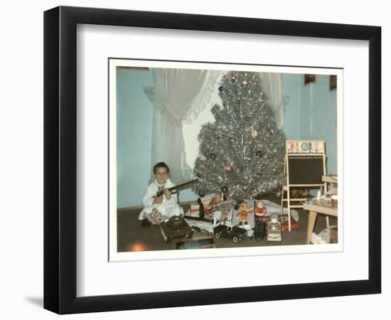 Boy with Gun and Fake Christmas Tree-null-Framed Art Print