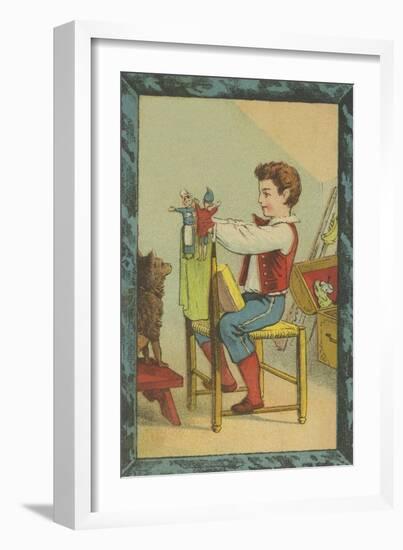 Boy with Hand Puppets-null-Framed Giclee Print