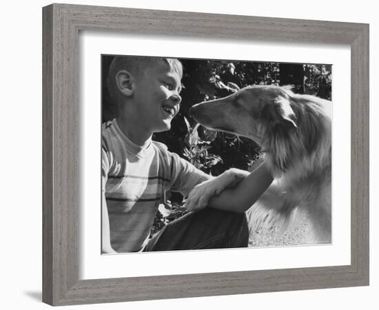 Boy with His Pet Collie-Robert W^ Kelley-Framed Photographic Print