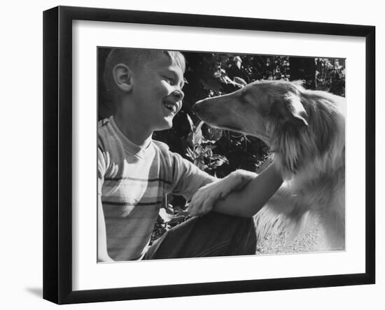 Boy with His Pet Collie-Robert W^ Kelley-Framed Photographic Print