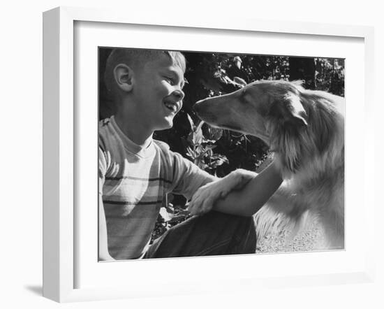 Boy with His Pet Collie-Robert W^ Kelley-Framed Photographic Print